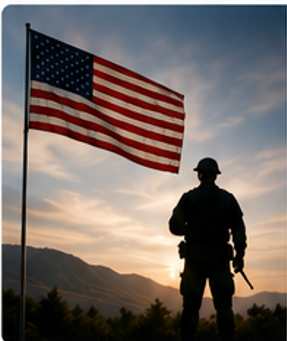 Soldier and American flag