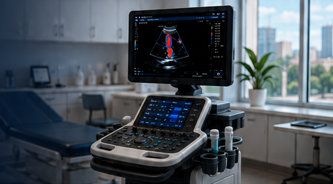 Exam room with ultrasound machine